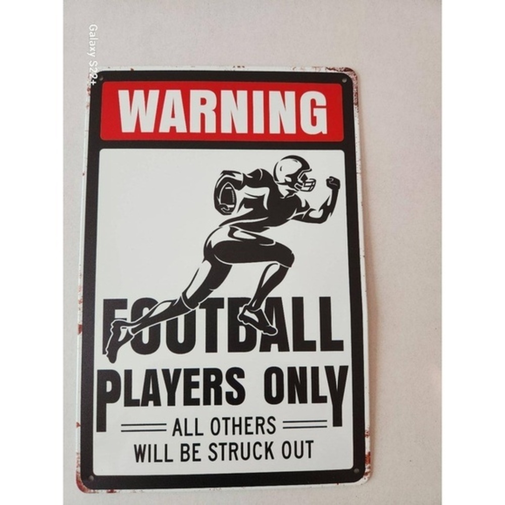 Gift N Gag‎ Sign Kids Size 8x12 Warning Football Players Only Rectangular Retro